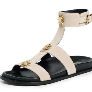 Alohas Clarisa Suede Cream Sandal 9 Ivory Gold Sun Gladiator Adjustable NIB $235